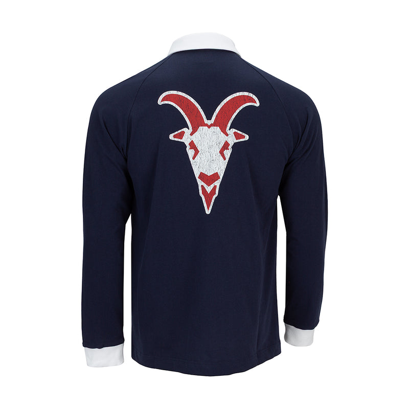 Men's Puma Navy rugby long sleeve tee with large back V graphic