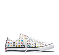 Youth low-top sneakers in white with multicolor character print canvas and black trim