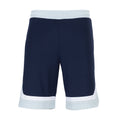 Men's navy basketball shorts with white waistband and side panels