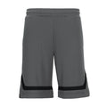 Men's basketball shorts in castlerock gray with black side panels and elastic waistband