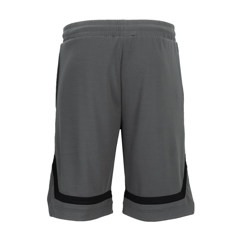 Men's castlerock gray basketball shorts with black side panels and elastic waistband