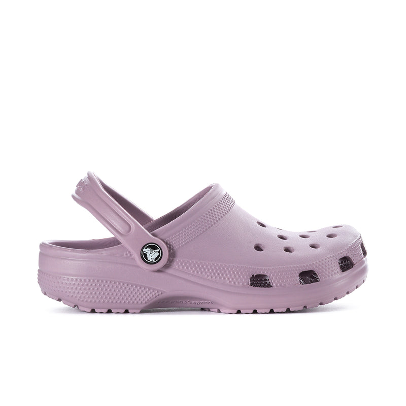 Women's dusty lilac clog with perforations and adjustable heel strap