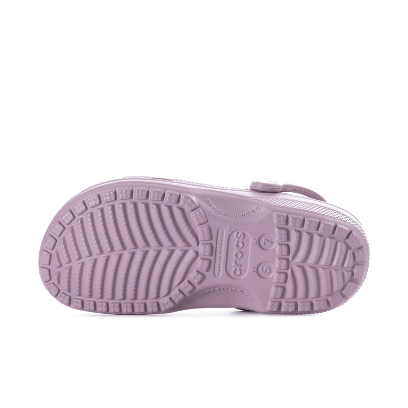 Women's dusty lilac clog outsole with textured tread and logo detail