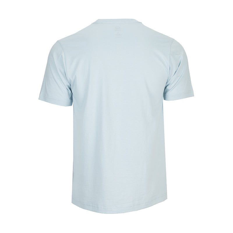Men's crew-neck T-shirt, light blue back view, short sleeves