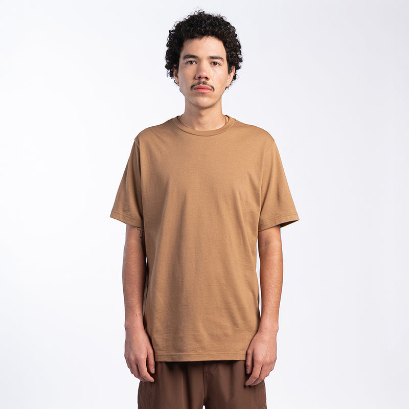 Mens crew-neck t-shirt in toasted coconut brown, front view