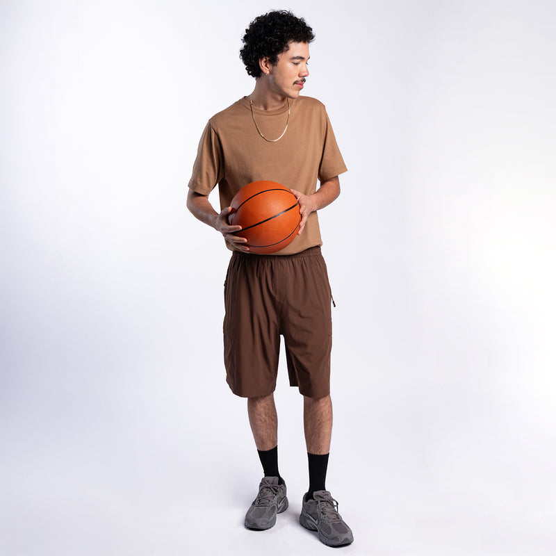 Mens crew-neck t-shirt in toasted coconut brown, side view