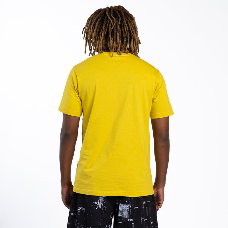 Mango yellow crew-neck T-shirt, back view, short sleeves