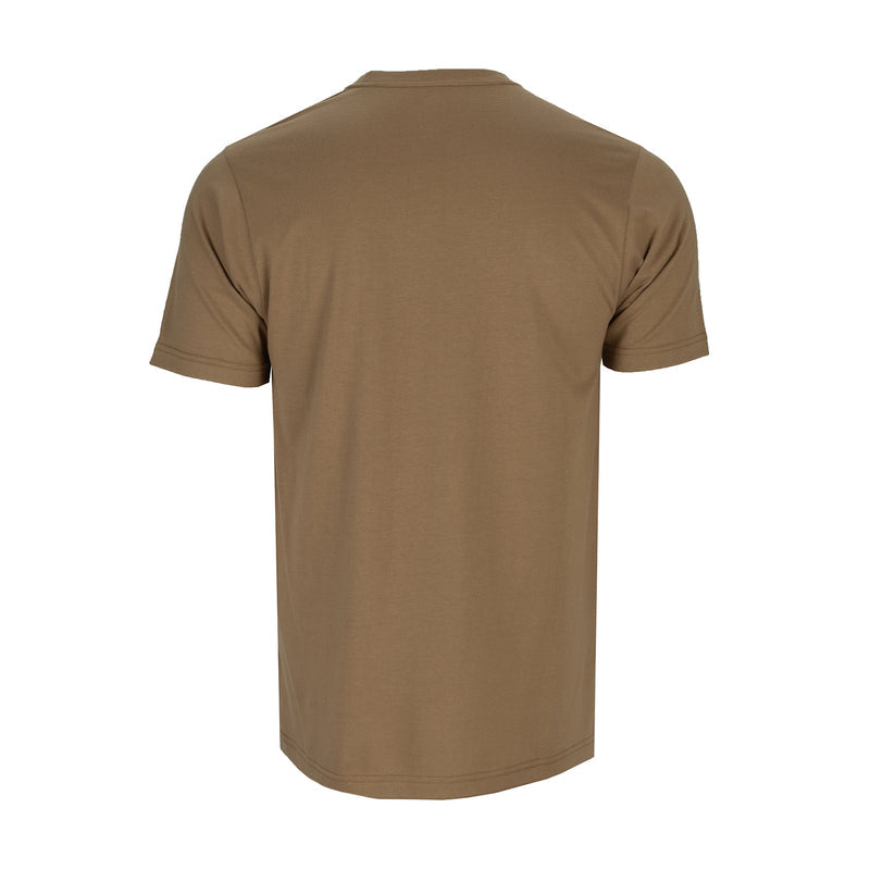 Mens crew-neck t-shirt in toasted coconut brown, flat back view