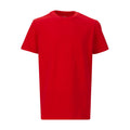 Youth crew-neck T-shirt in racing red, short sleeves, front view