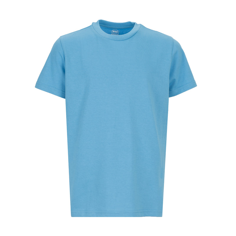 Light blue youth crew-neck T-shirt, short sleeves and ribbed collar