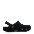 Youth black velvet clog with strap, perforations, and chunky tread