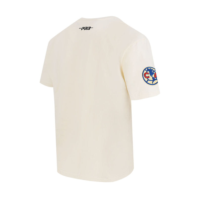 Men's eggshell crewneck tee with side sleeve crest patch