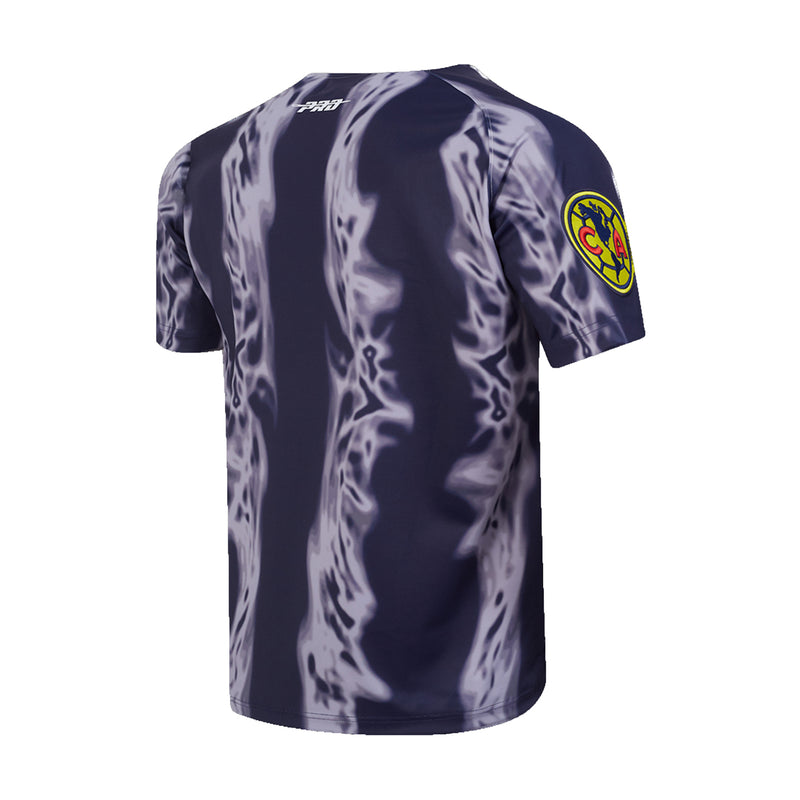 Men's navy poly tee back with club crest detail on upper right