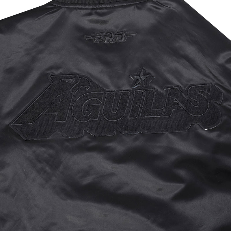 Black satin jacket back with large embossed 'AGUILAS' lettering and star.