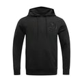 Men's black pullover hoodie with hood, drawstrings, and front kangaroo pocket
