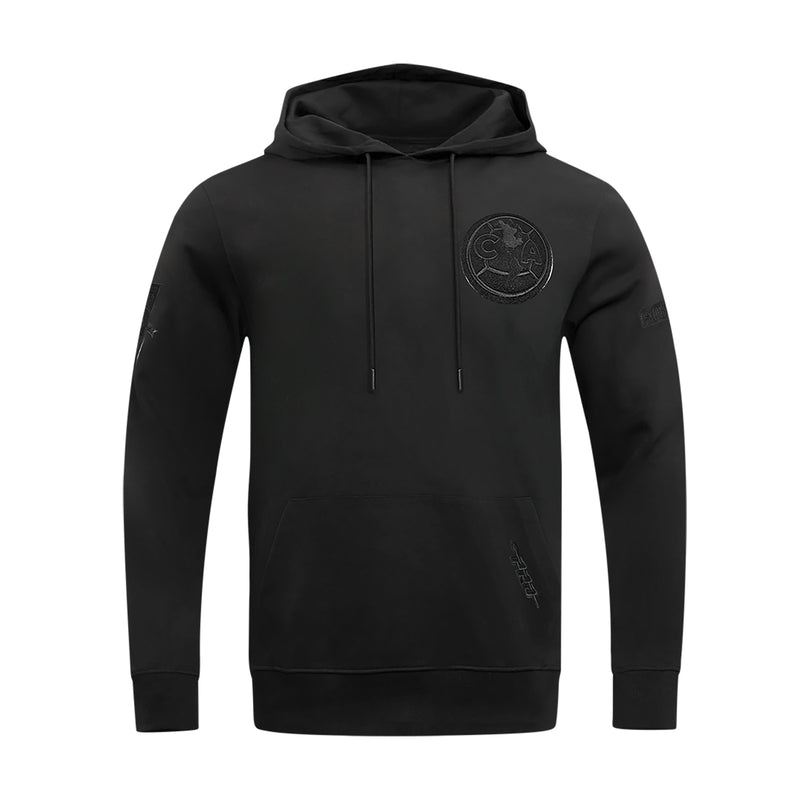 Men's black pullover hoodie with hood, drawstrings, and front kangaroo pocket