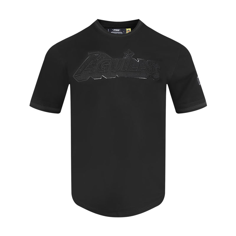 Men's triple black crew-neck T-shirt with embossed front logo