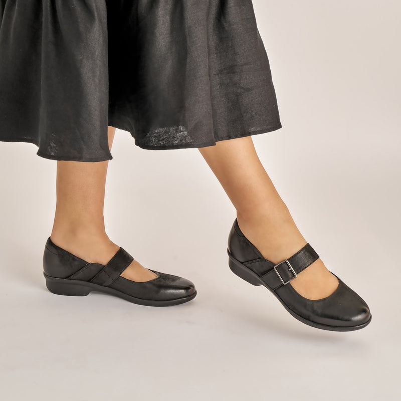 Collette Wide Black Burnished Nubuck