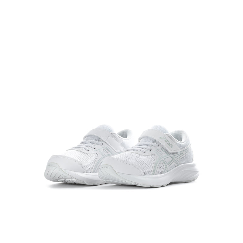 Kids' white lace-up sneaker with textured toe cap and side ASICS logo