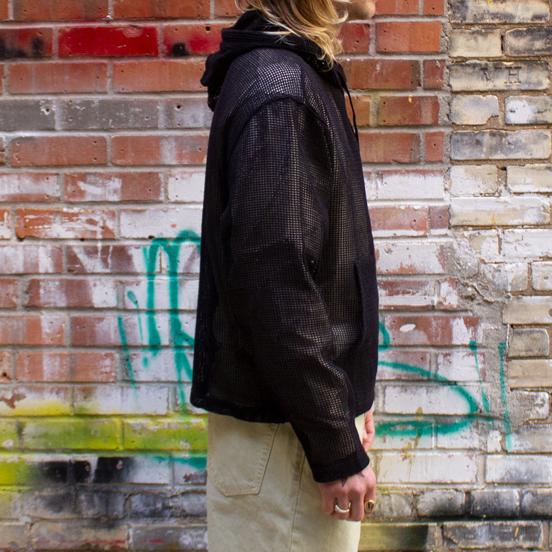 Stussy Cotton Mesh Hoodie Style # 1140323 Color : Black