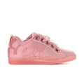 Pink low-top sneakers with padded collar, lace-up eyelets, and star logo.