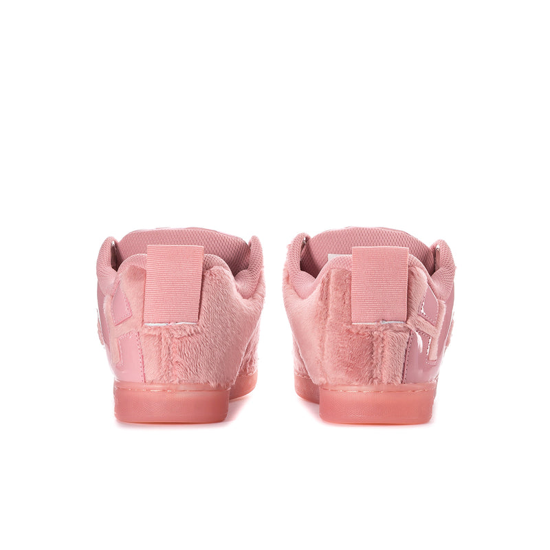 Pink low-top sneakers with rear heel tabs and cushioned ankle collar.
