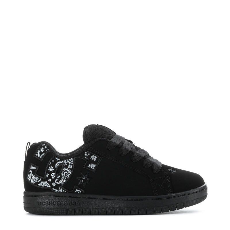 Youth black lace-up low-top sneakers with paisley side panels