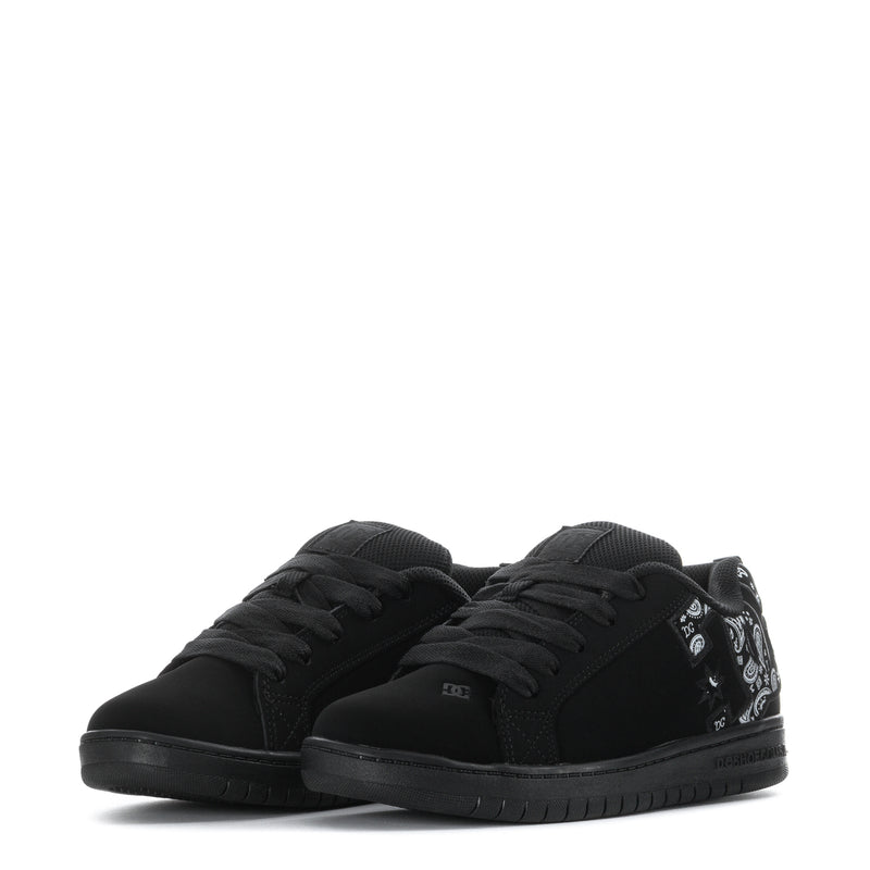 Youth black lace-up low-top sneakers with patterned side collar detail