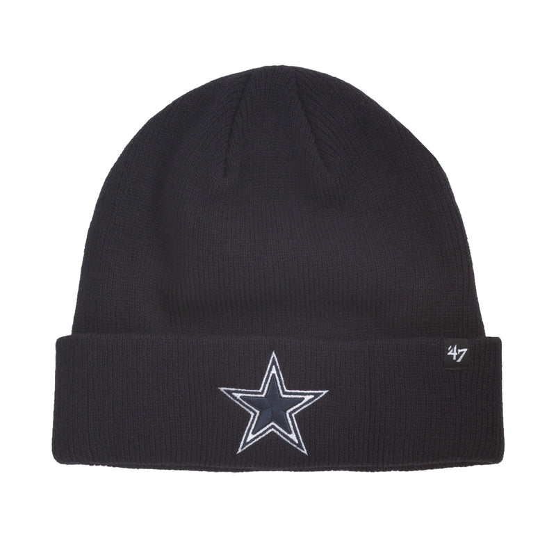 Navy knit beanie with ribbed cuff and embroidered star logo
