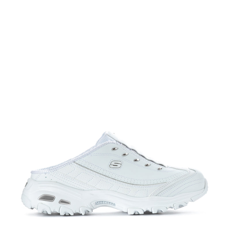 White sneaker mule with lace eyelets and chunky rubber sole