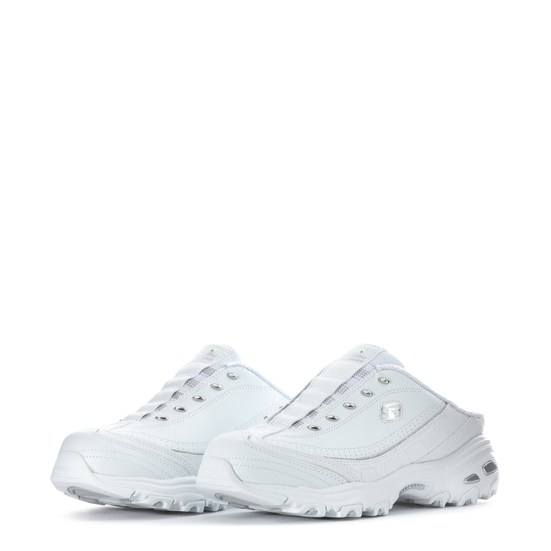 White sneaker mule pair with lace-up upper and textured outsole