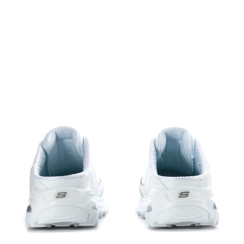 White sneaker mule heel with cushioned collar and logo detail