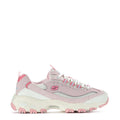 Women’s light pink lace-up sneakers with off-white accents and chunky tread sole