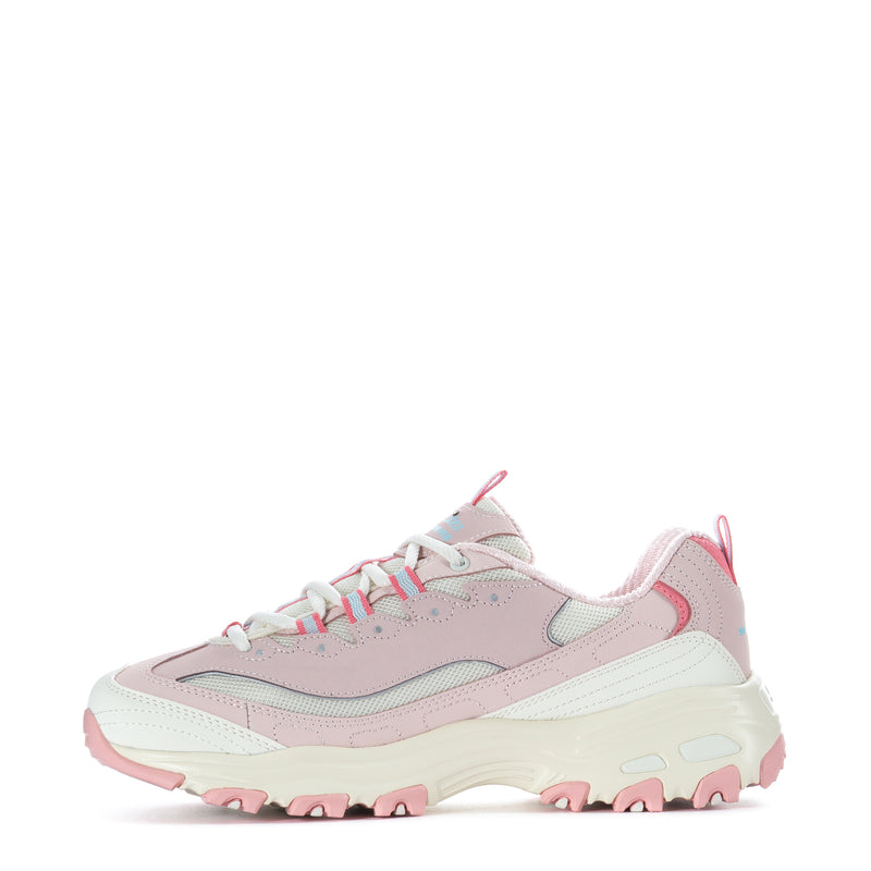 Women’s light pink lace-up sneaker with off-white side paneling and pink trim
