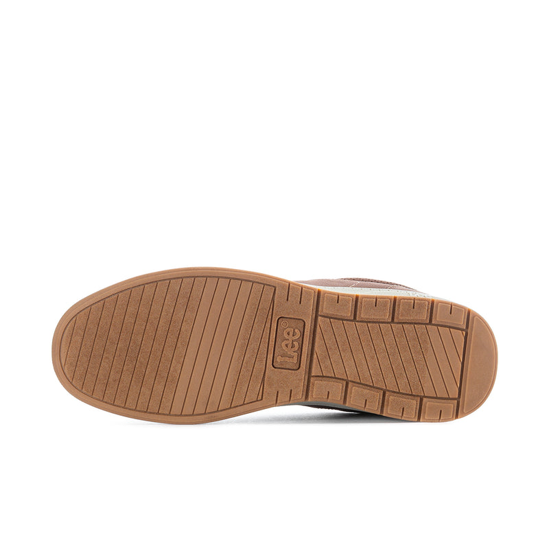 Men's sneaker outsole with brown tread pattern and Lee logo on heel.