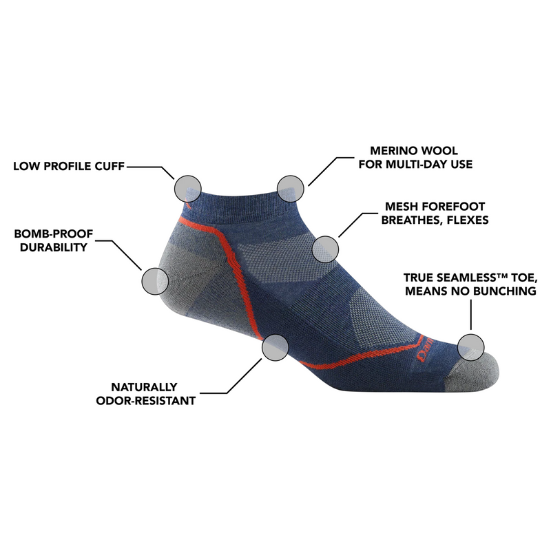 Darn Tough Light Hiker Lightweight No Show Sock with Cushion (Men) Accessories - Socks - Performance - The Heel Shoe Fitters
