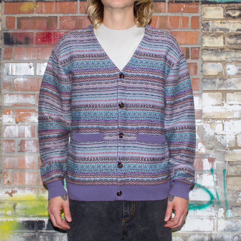 Fucking Awesome Dill Painting Intarsia Cardigan : Purple / Multi