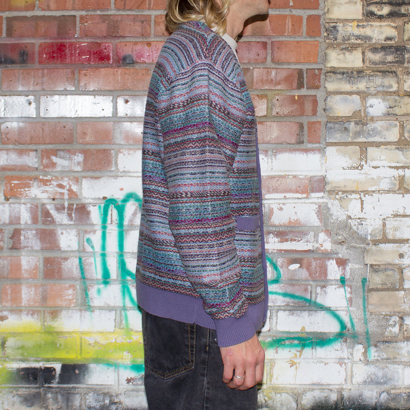 Fucking Awesome Dill Painting Intarsia Cardigan : Purple / Multi