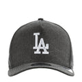 Washed black denim baseball cap with white LA logo on front
