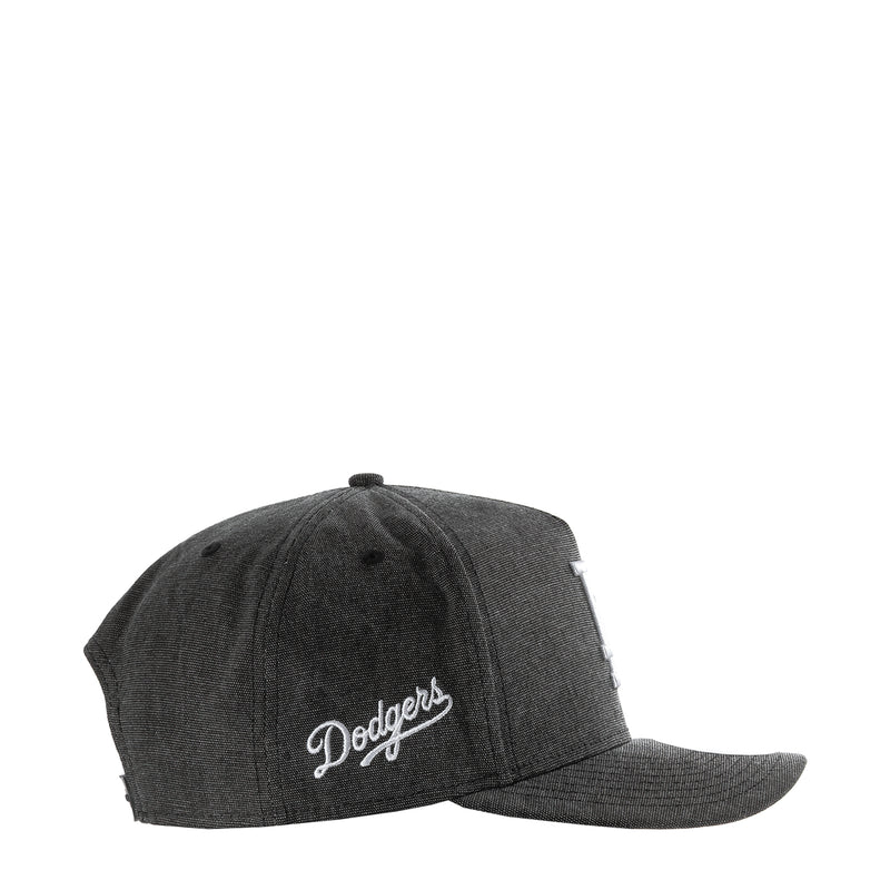Washed black denim baseball cap with Dodgers script logo on front