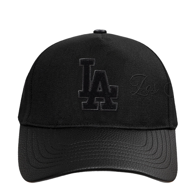 Black low-profile snapback hat with LA and Dodgers-style embroidered logos