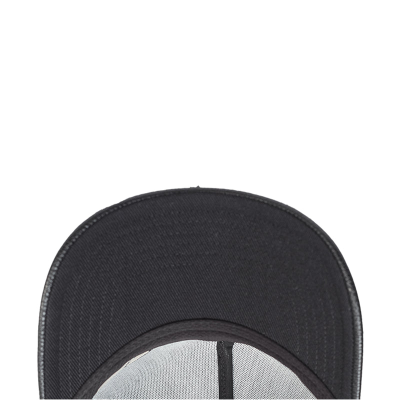 Black snapback hat interior rim with contrasting inner lining panel
