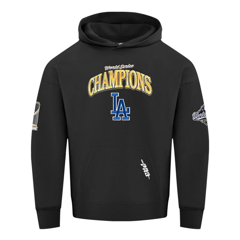 Men's black World Series Champions hoodie with LA logo on the chest