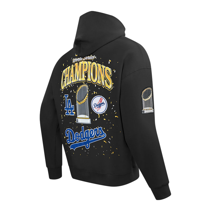 Men's black hoodie with World Series Champions back graphic, LA and Dodgers text