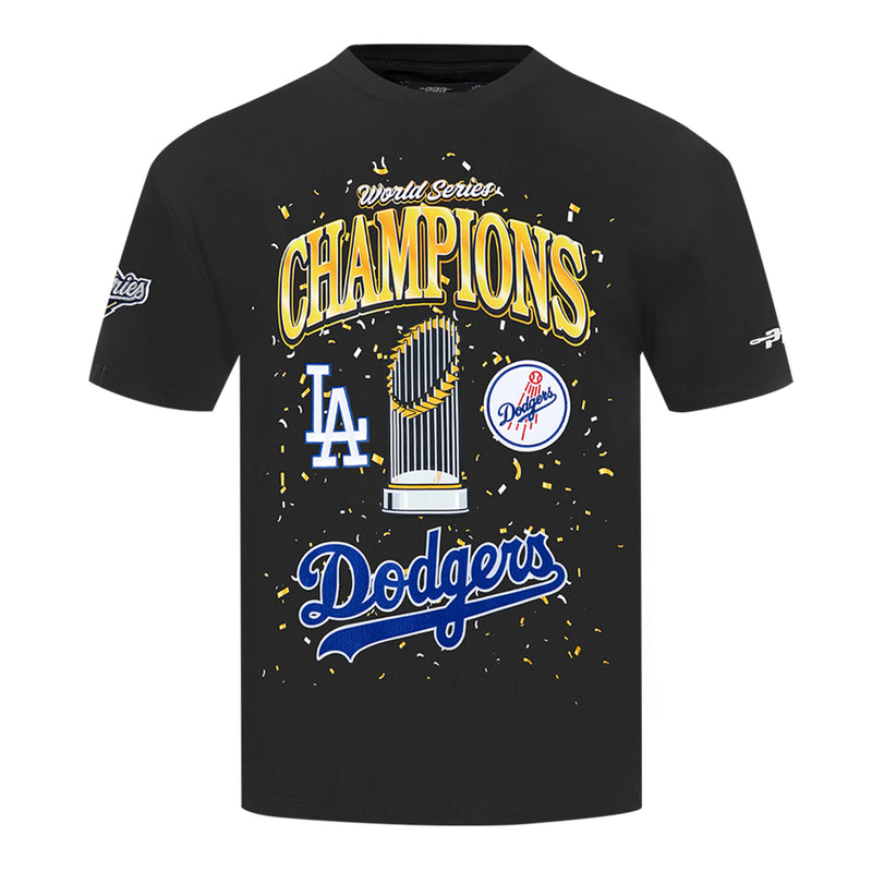 Men's black tee with World Series Champions Dodgers graphic on front