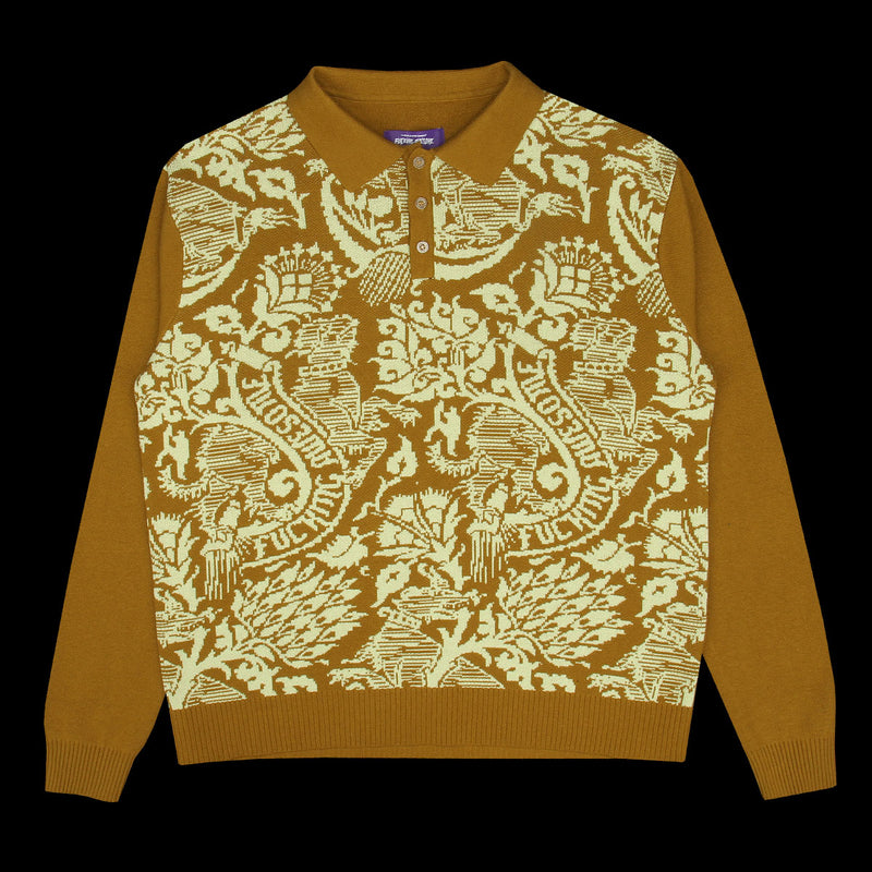 Fucking Awesome Fancy Knit L/S Polo Shirt Gold Ivory