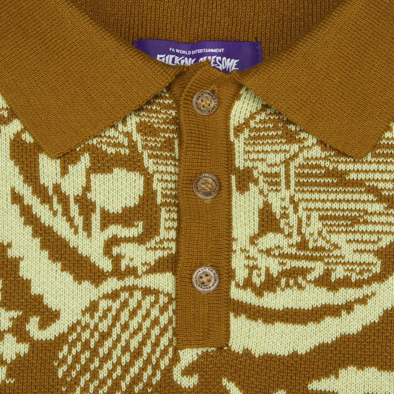 Fucking Awesome Fancy Knit L/S Polo Shirt Gold Ivory