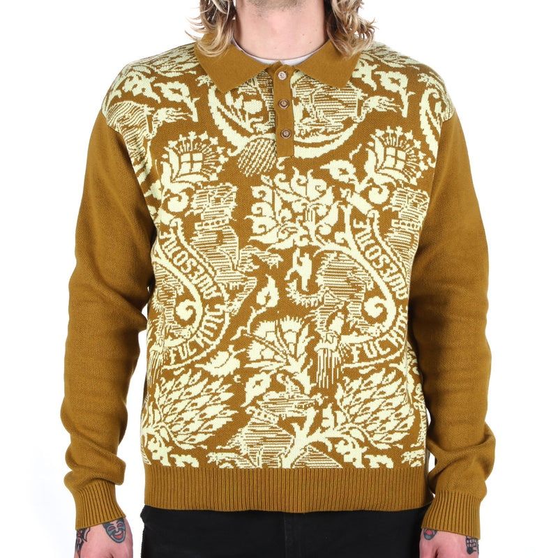 Fucking Awesome Fancy Knit L/S Polo Shirt Gold Ivory