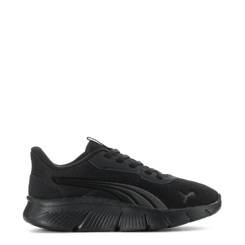 Kids black lace-up mesh sneakers with cushioned rubber sole