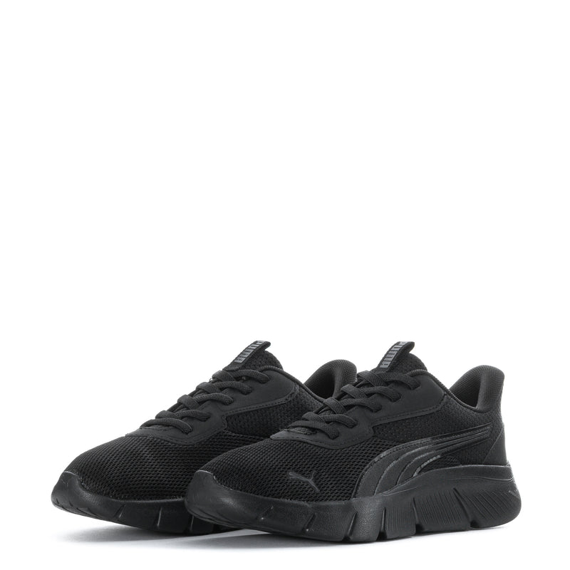 Pair of kids black lace-up athletic sneakers with cushioned sole